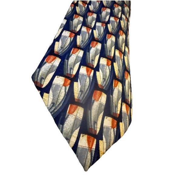 Ermenegildo Zenga Men’s Tie Blue Rust Tan Yellow 100% Silk 4” Italian EUC - Picture 2 of 6